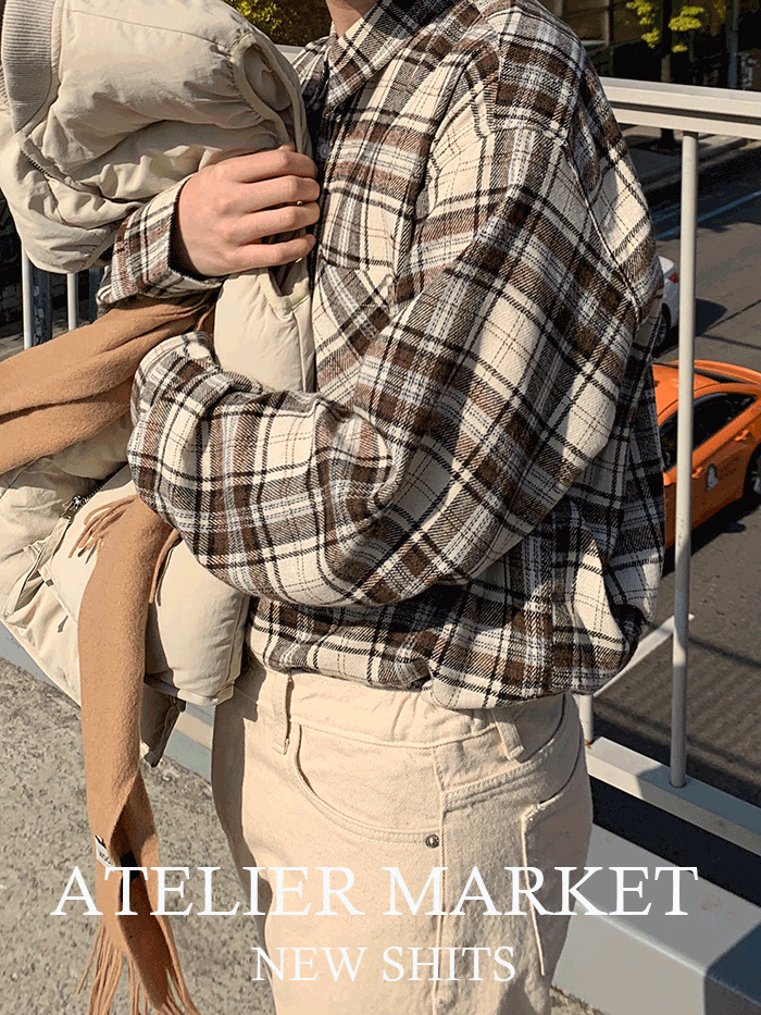 로아 기모 오버핏 체크 셔츠(3color)