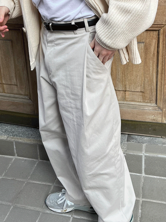 남녀공용 핀턱 코튼 와이드 팬츠(3color)