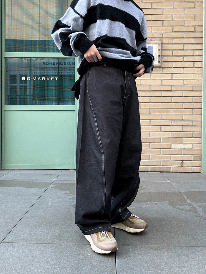 남자 논 페이드 트위스트 데님 팬츠(3color)