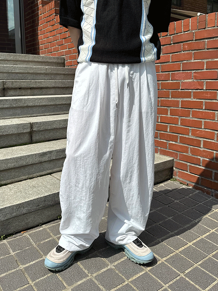 남녀공용 백 투턱 나일론 와이드 팬츠(3color)