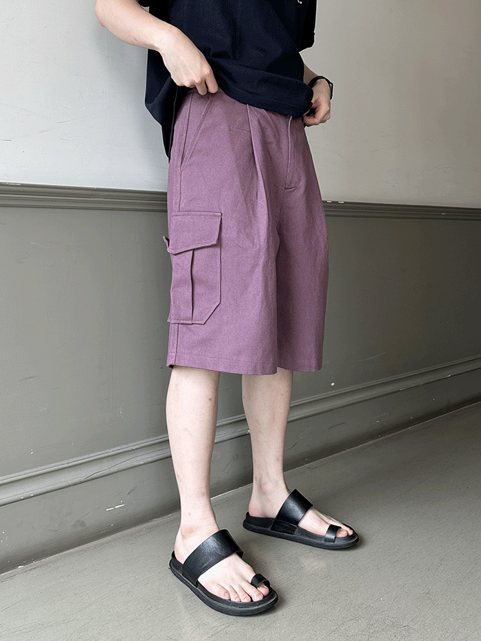 남녀공용 카고 뒷밴딩 하프 팬츠(5color)