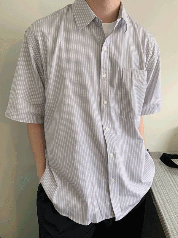 남녀공용 스트 반팔 셔츠(2color)